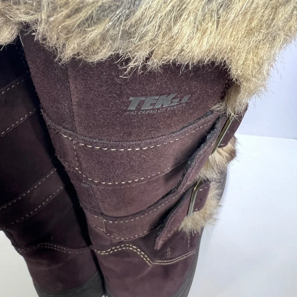 L.L. Bean Women's Size 8 Brown Suede Fur Lined‎ Winter Boots Zip Buckle